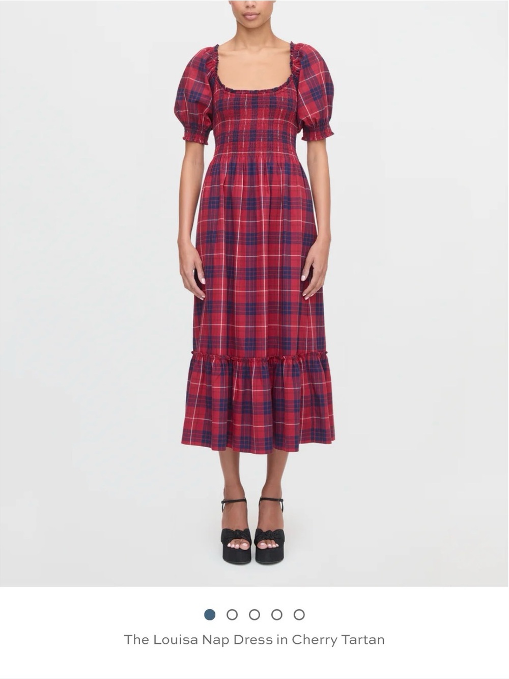 Hill House Louisa Nap Dress - Cherry Tartan Red & Navy Midi